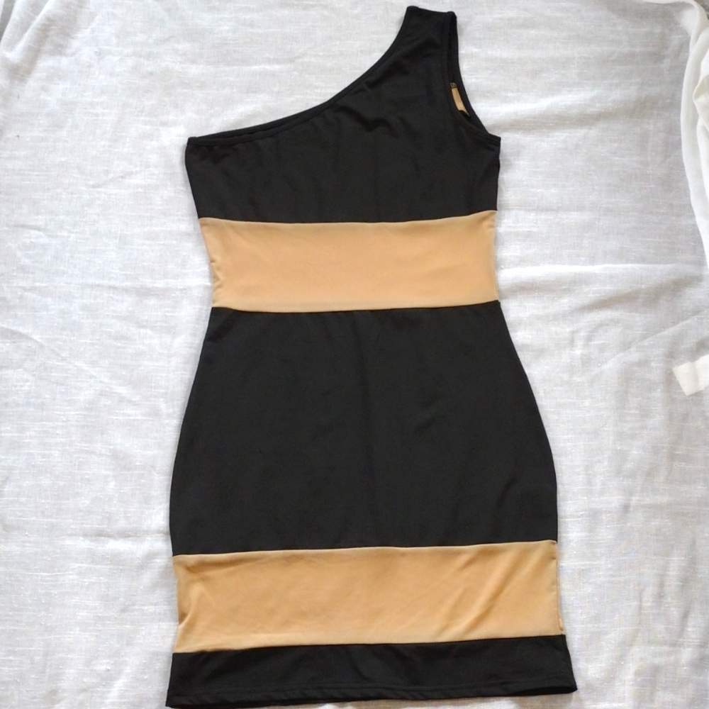 Color block Mesh Single Strap Dress (L)